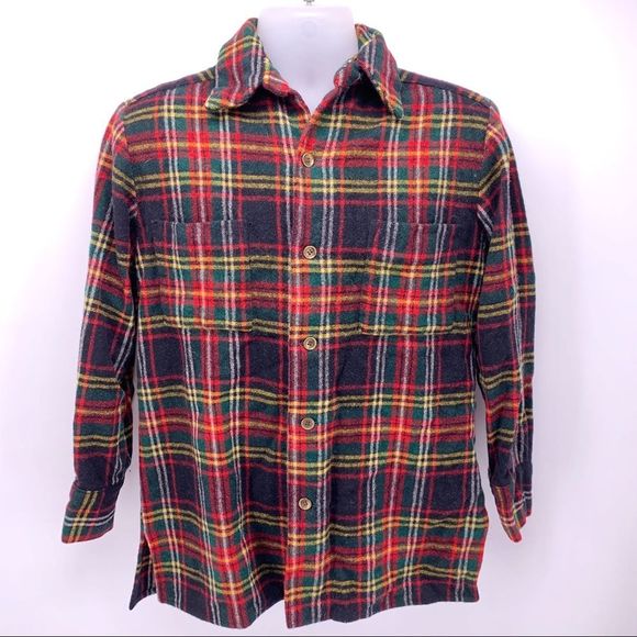 Vintage Other - VINTAGE Plaid Wool Flannel Mens Button Down Shirt Shacket Size M/L